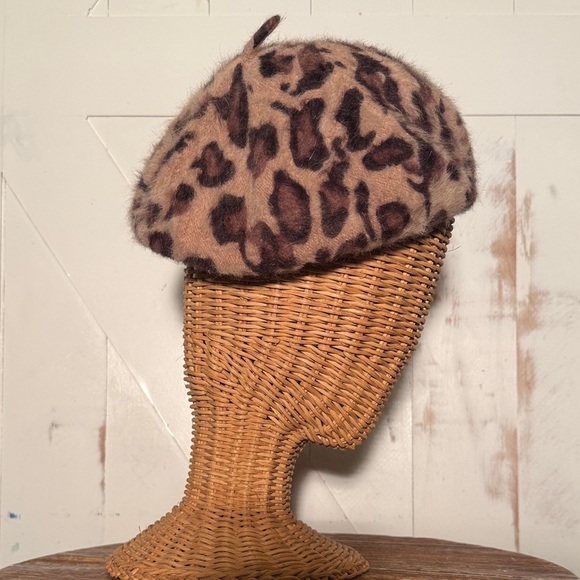 ADORA Leopard Pattern Beret - Brown and Black - Picture 3 of 9